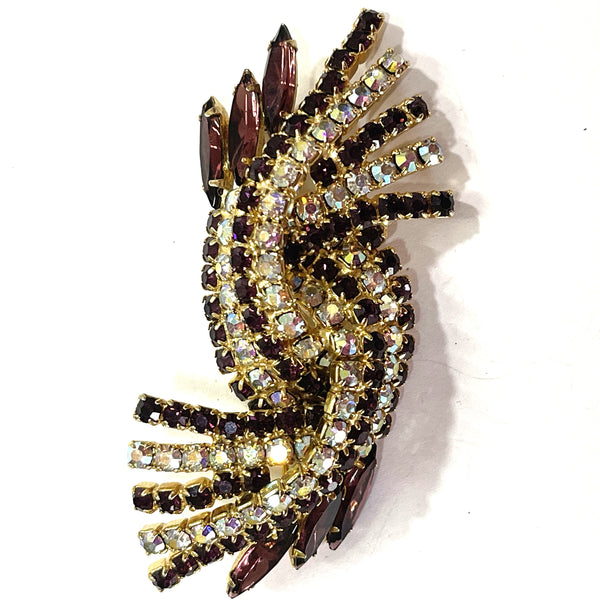 Aurora Borealis & Purple Rhinestone 60's Brooch-Vintageonline-Vintage Online