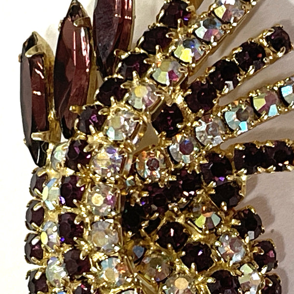 Aurora Borealis & Purple Rhinestone 60's Brooch-Vintageonline-Vintage Online