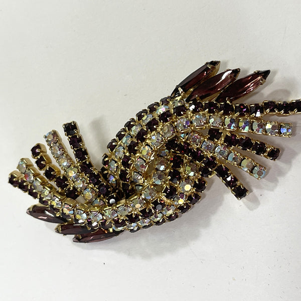 Aurora Borealis & Purple Rhinestone 60's Brooch-Vintageonline-Vintage Online