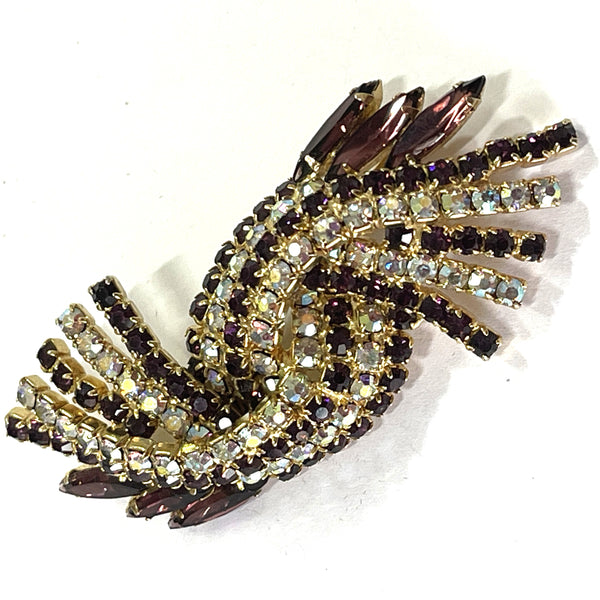 Aurora Borealis & Purple Rhinestone 60's Brooch-Vintageonline-Vintage Online