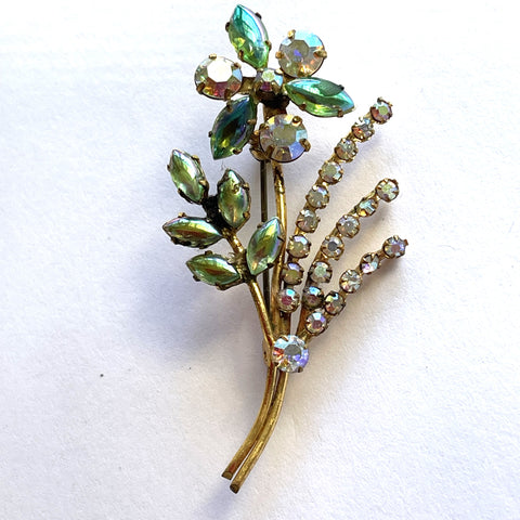 Aurora Borealis Rhinestone Flower Head Vintage Brooch-Vintageonline-Vintage Online