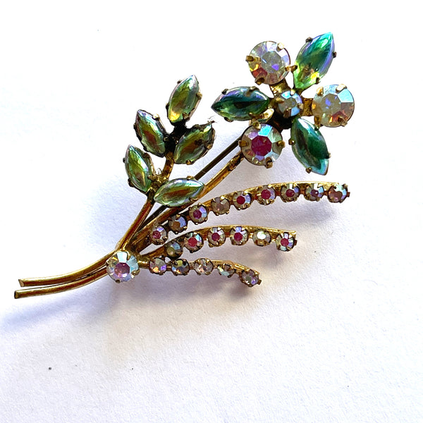 Aurora Borealis Rhinestone Flower Head Vintage Brooch-Vintageonline-Vintage Online