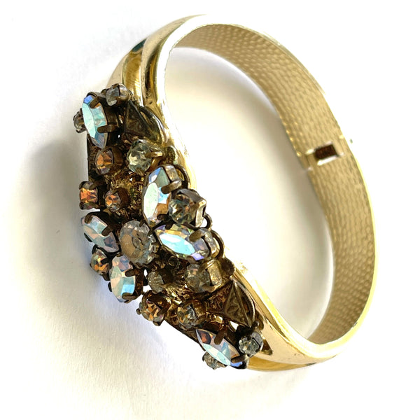 Aurora Borealis Rhinestone Vintage Clamper Bracelet-Vintageonline-Vintage Online
