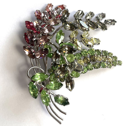 Austrian Crystal Rainbow Floral Spray Brooch-Vintageonline-Vintage Online