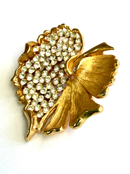 BSK New York Vintage Rhinestone Leaf Brooch-BSK New York-Vintage Online