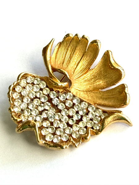 BSK New York Vintage Rhinestone Leaf Brooch-BSK New York-Vintage Online