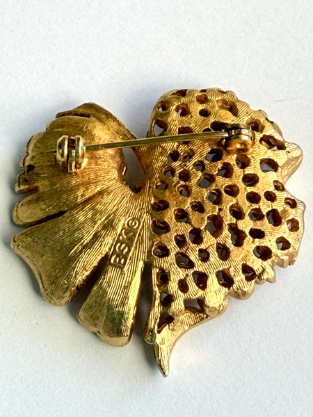 BSK New York Vintage Rhinestone Leaf Brooch-BSK New York-Vintage Online