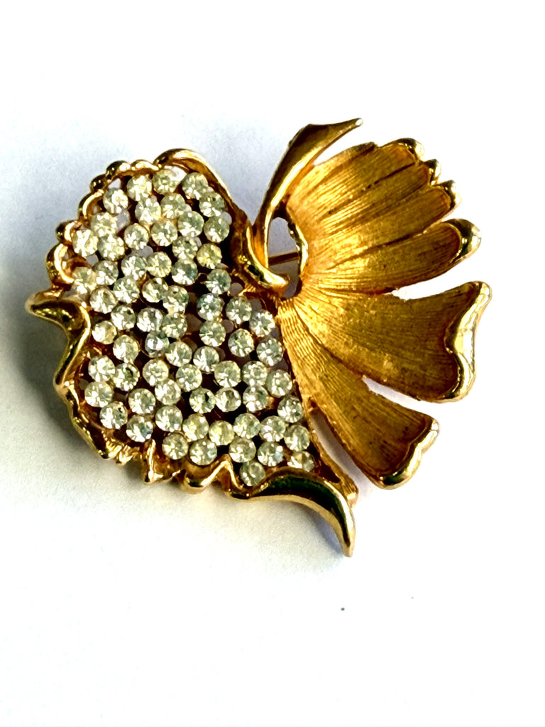 BSK New York Vintage Rhinestone Leaf Brooch-BSK New York-Vintage Online