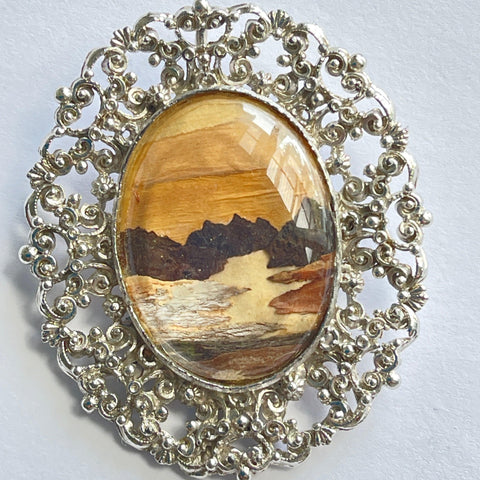 Bark Painting Cameo Brooch Pendant-Vintageonline-Vintage Online
