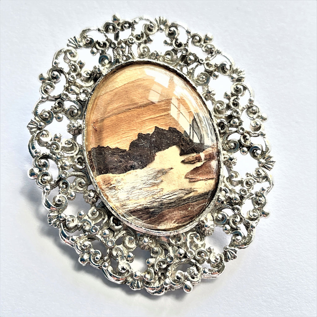 Bark Painting Cameo Brooch Pendant Vintage Online