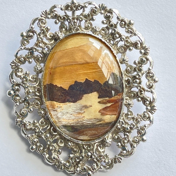 Bark Painting Cameo Brooch Pendant-Vintageonline-Vintage Online