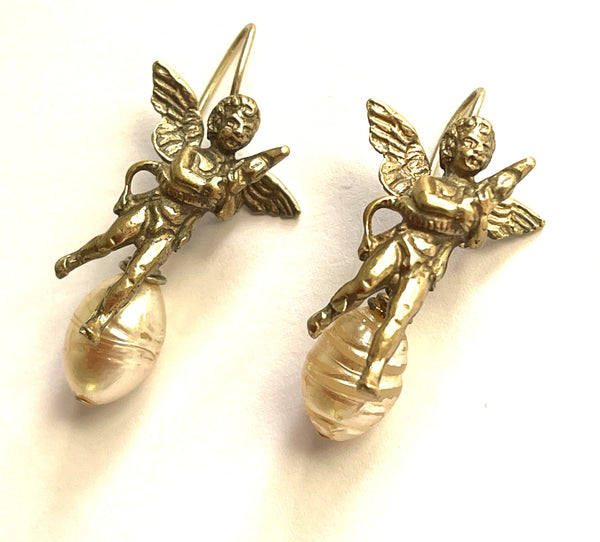 Baroque Pearl Drop With Angel Earrings-Vintageonline-Vintage Online