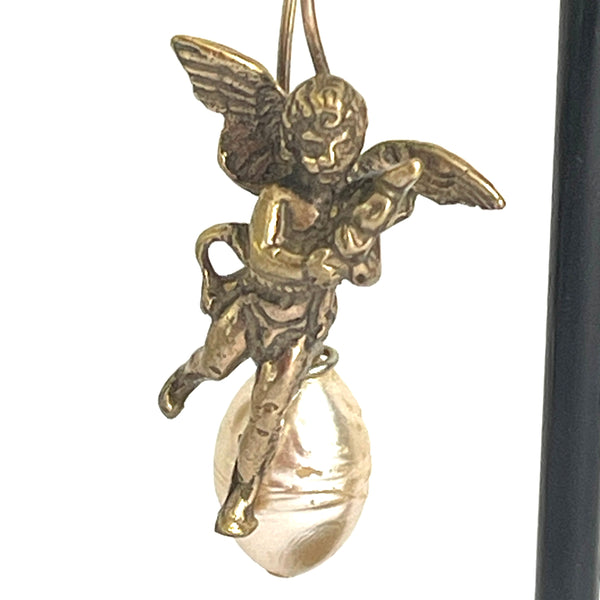 Baroque Pearl Drop With Angel Earrings-Vintageonline-Vintage Online