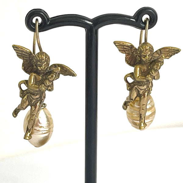 Baroque Pearl Drop With Angel Earrings-Vintageonline-Vintage Online