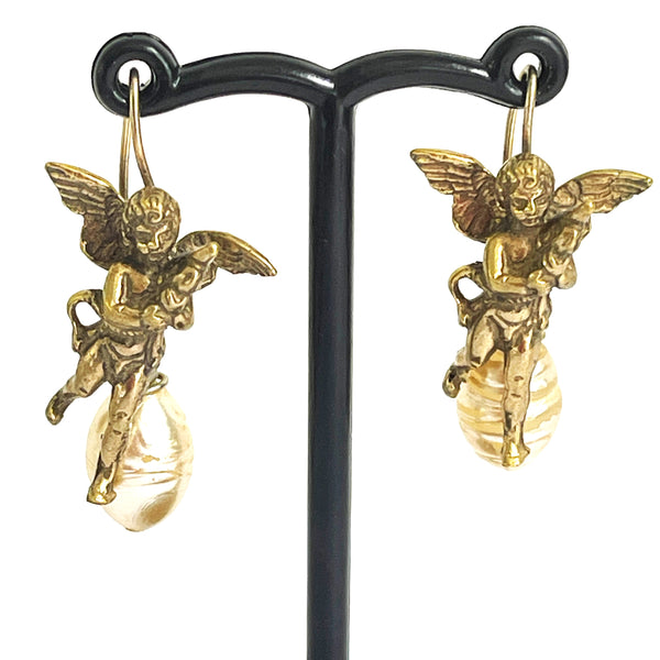 Baroque Pearl Drop With Angel Earrings-Vintageonline-Vintage Online