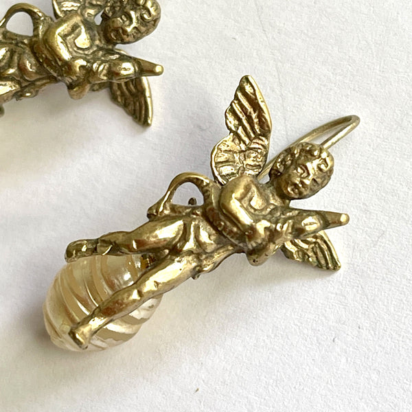Baroque Pearl Drop With Angel Earrings-Vintageonline-Vintage Online