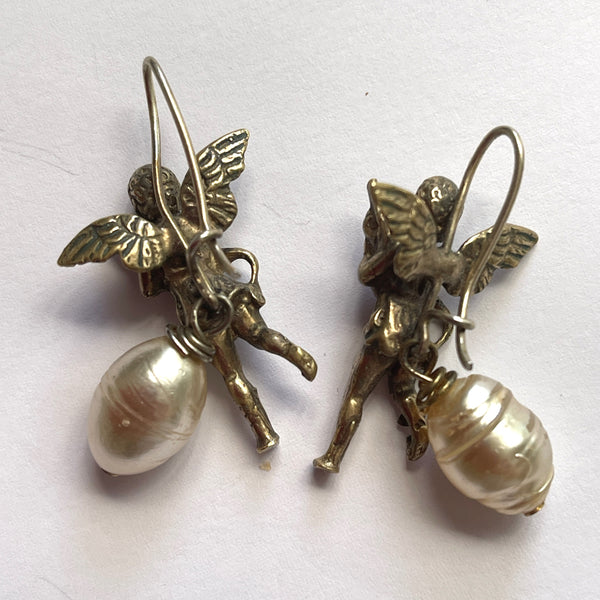 Baroque Pearl Drop With Angel Earrings-Vintageonline-Vintage Online
