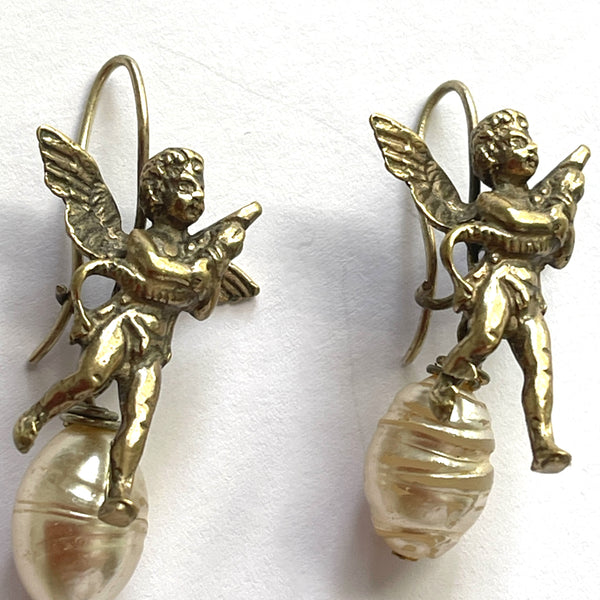 Baroque Pearl Drop With Angel Earrings-Vintageonline-Vintage Online