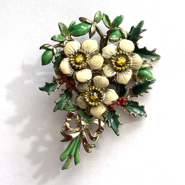 Birthday Brooch For December Christmas Rose by Exquisite UK 1960's-Exquisite Jewellery Co, UK-Vintage Online
