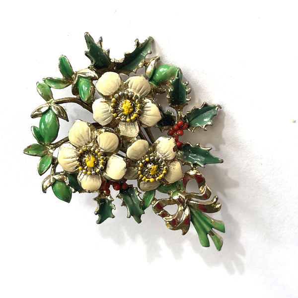 Birthday Brooch For December Christmas Rose by Exquisite UK 1960's-Exquisite Jewellery Co, UK-Vintage Online