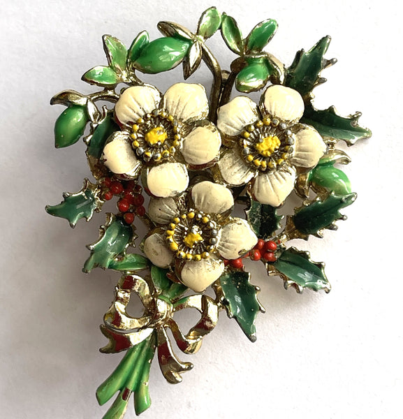 Birthday Brooch For December Christmas Rose by Exquisite UK 1960's-Exquisite Jewellery Co, UK-Vintage Online