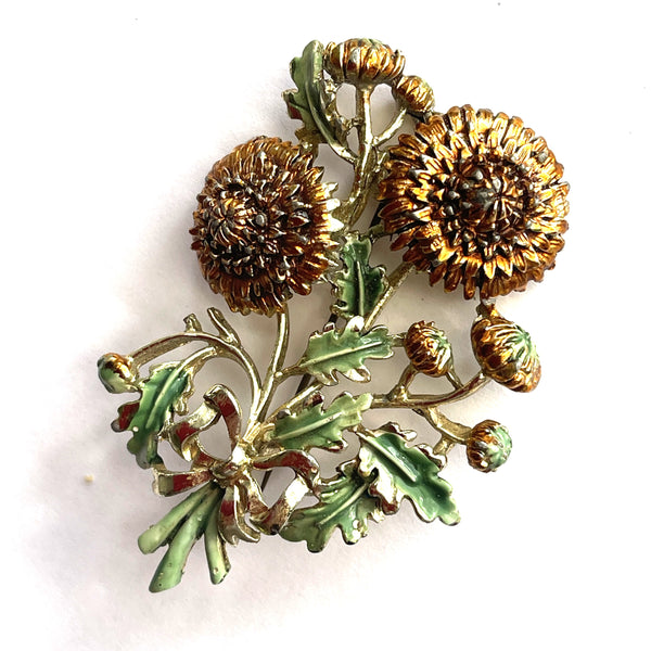 Birthday Brooch For November Chrysanthemum Exquisite UK 1960's-Exquisite UK-Vintage Online