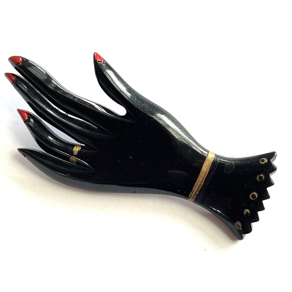 Black Resin Hand Brooch-Vintageonline-Vintage Online