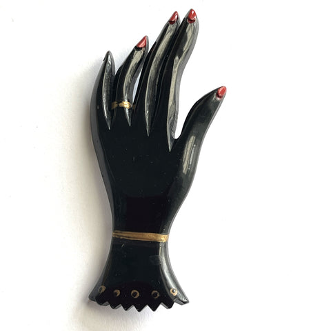 Black Resin Hand Brooch-Vintageonline-Vintage Online