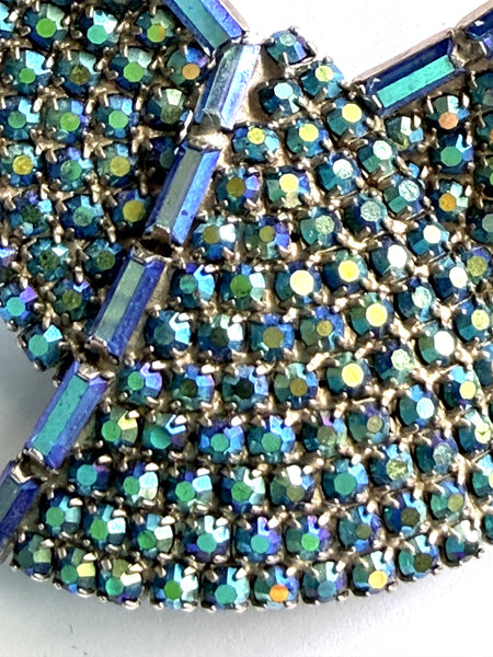 Blue Aurora Borealis Modernist Brooch & Earrings Set-Vintageonline-Vintage Online