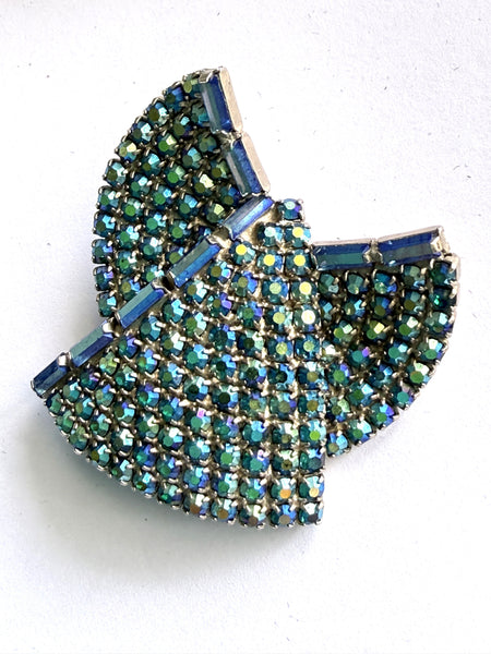 Blue Aurora Borealis Modernist Brooch & Earrings Set-Vintageonline-Vintage Online