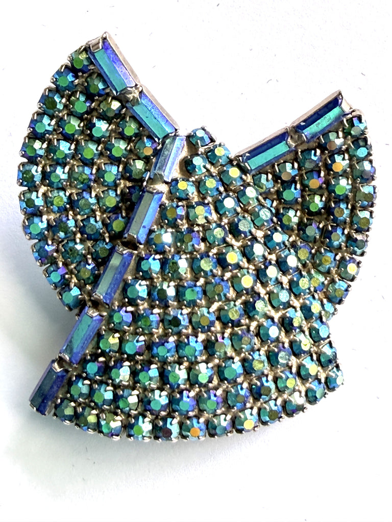 Blue Aurora Borealis Modernist Brooch & Earrings Set-Vintageonline-Vintage Online