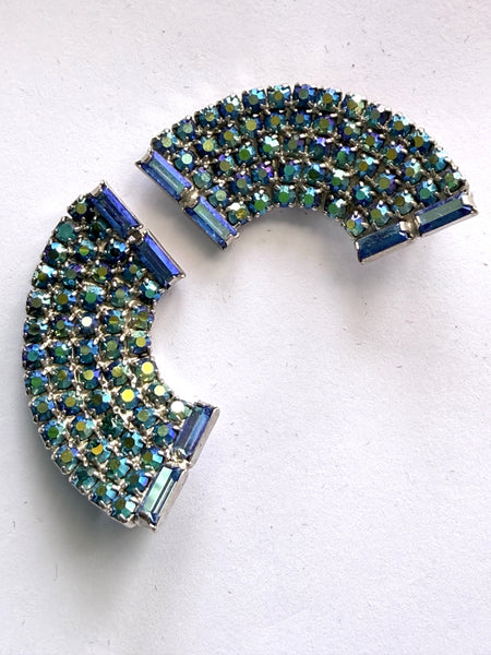 Blue Aurora Borealis Modernist Earrings-Vintageonline-Vintage Online