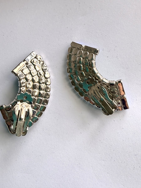 Blue Aurora Borealis Modernist Earrings-Vintageonline-Vintage Online