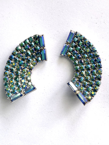 Blue Aurora Borealis Modernist Earrings-Vintageonline-Vintage Online