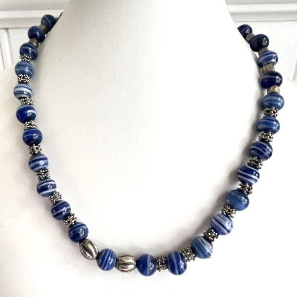 Blue Banded Agate Necklace-Vintageonline-Vintage Online