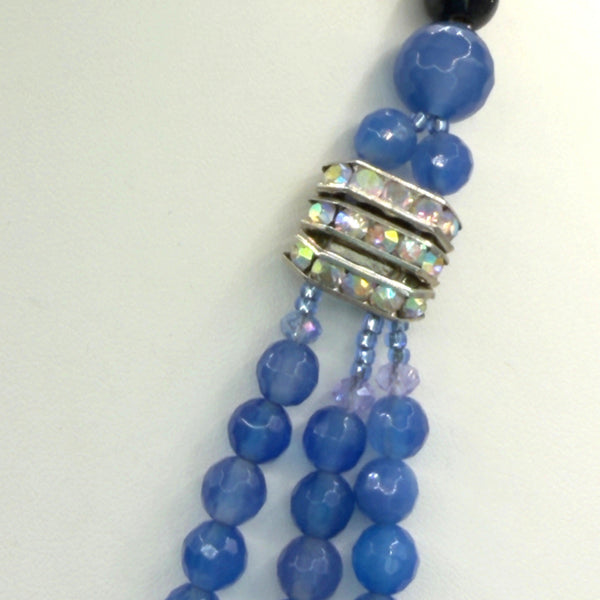 Blue & Black Bead With Rhinestone Vintage Necklace-Vintageonline-Vintage Online