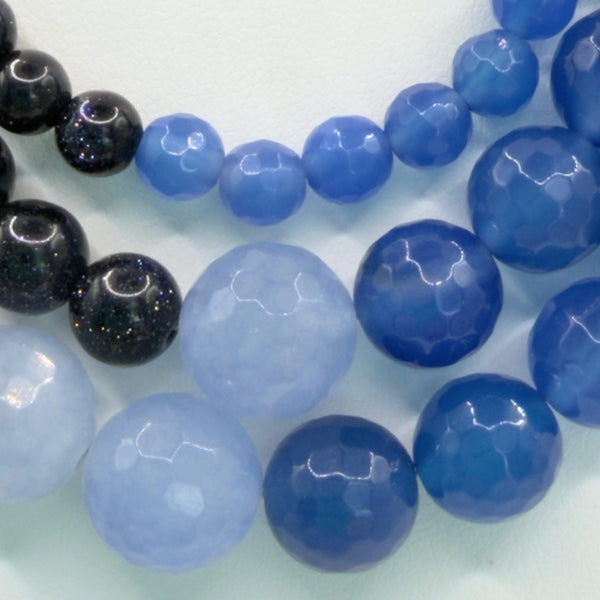 Blue & Black Bead With Rhinestone Vintage Necklace-Vintageonline-Vintage Online