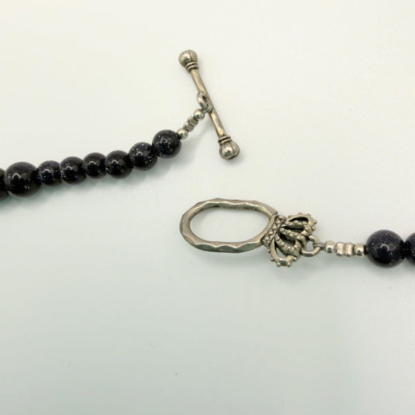 Blue & Black Bead With Rhinestone Vintage Necklace-Vintageonline-Vintage Online