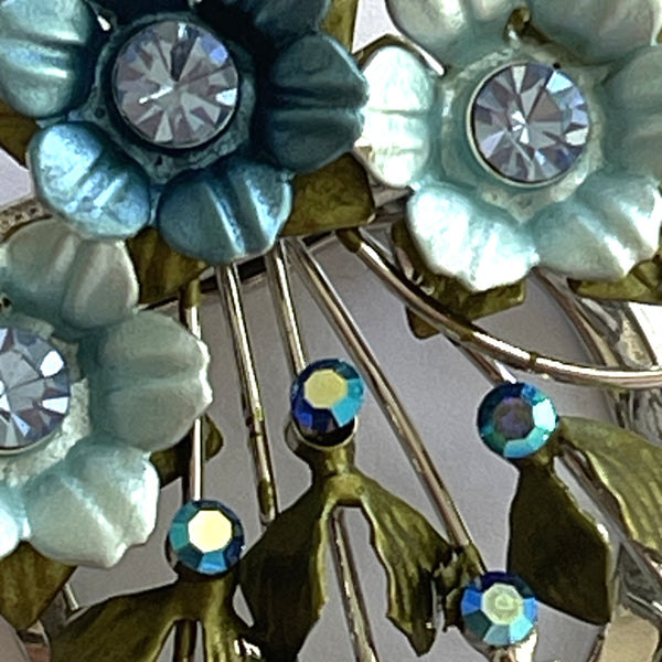 Blue Daisy Crystal Mid Century Dress Clip-Vintageonline-Vintage Online