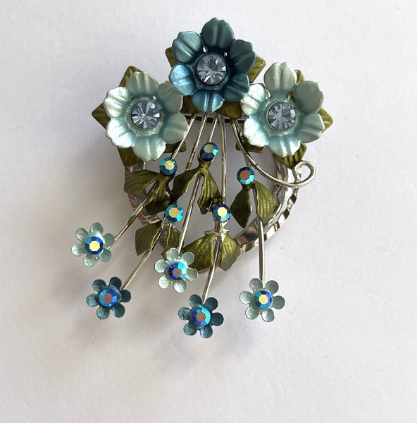 Blue Daisy Crystal Mid Century Dress Clip-Vintageonline-Vintage Online