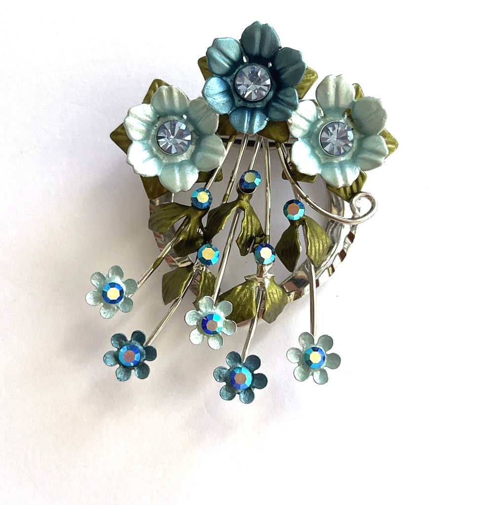 Blue Daisy Crystal Mid Century Dress Clip-Vintageonline-Vintage Online