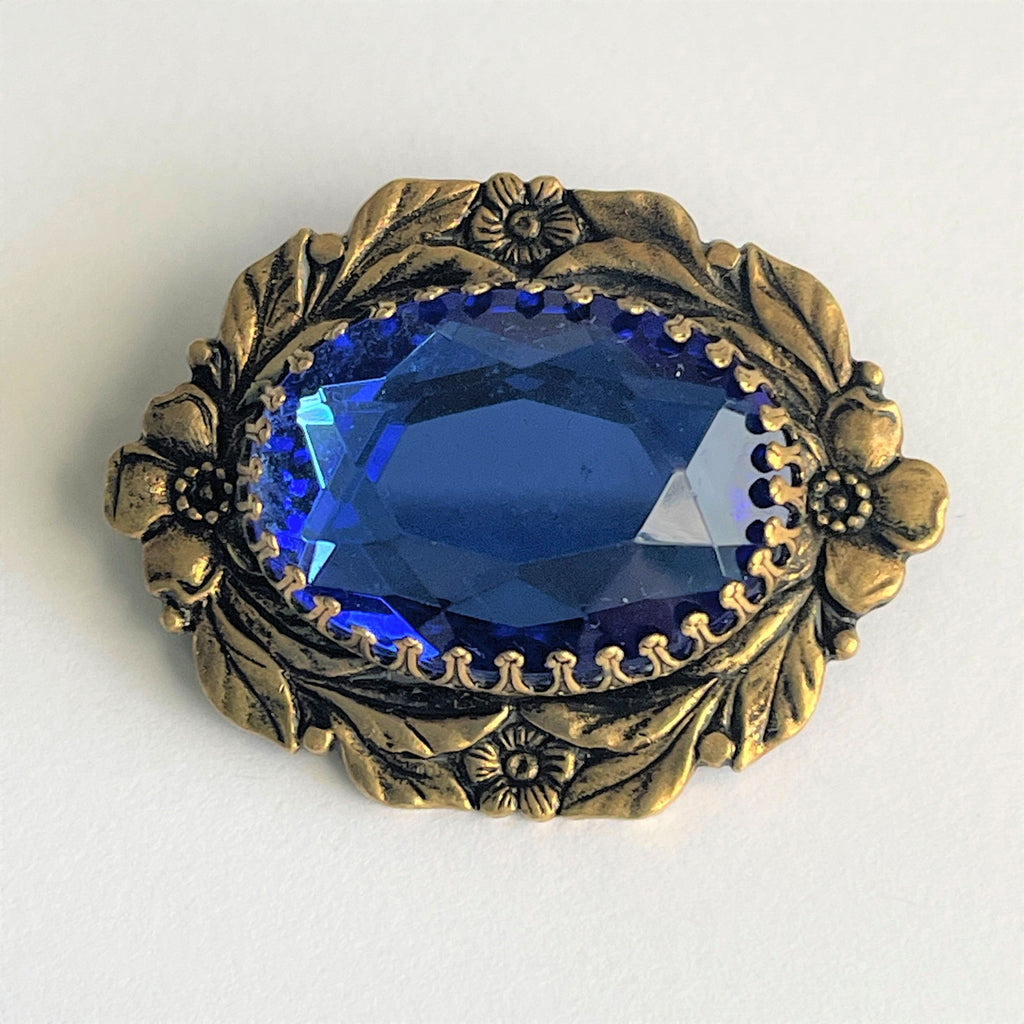Blue Faceted Stone Vintage Brooch-Vintageonline-Vintage Online