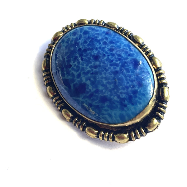 Blue Lapis Style Cabochon Filigree Czech Brooch-Vintageonline-Vintage Online