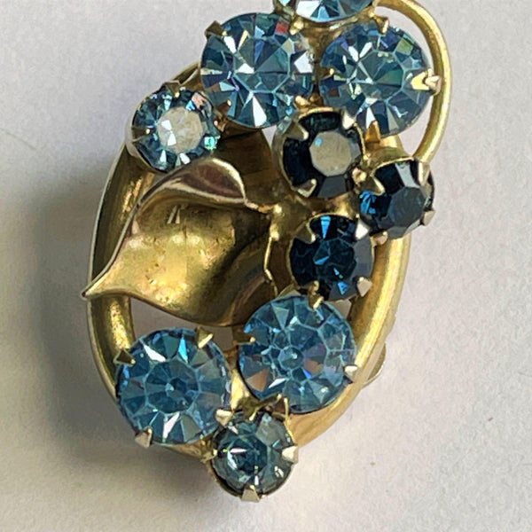 Blue Rhinestone 60's Clip On Earrings-Vintage Online-Vintage Online