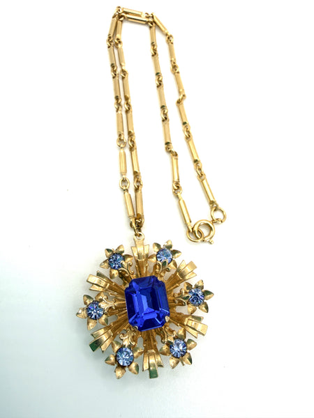 Blue Rhinestone Pendant Chain-Vintageonline-Vintage Online