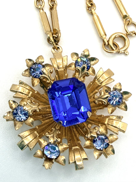 Blue Rhinestone Pendant Chain-Vintageonline-Vintage Online
