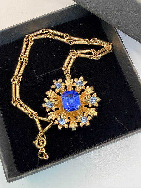 Blue Rhinestone Pendant Chain-Vintageonline-Vintage Online