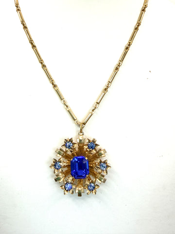 Blue Rhinestone Pendant Chain-Vintageonline-Vintage Online