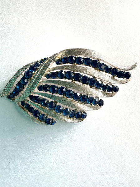 Blue Rhinestone on Silver tone Metal Vintage Brooch-Vintageonline-Vintage Online