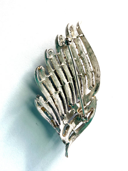 Blue Rhinestone on Silver tone Metal Vintage Brooch-Vintageonline-Vintage Online
